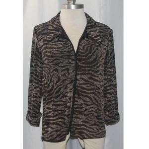 Vintage R&M Richards Animal Print 3/5 Sleeve Zip-Up Top w/ Shoulder Pads Size 14